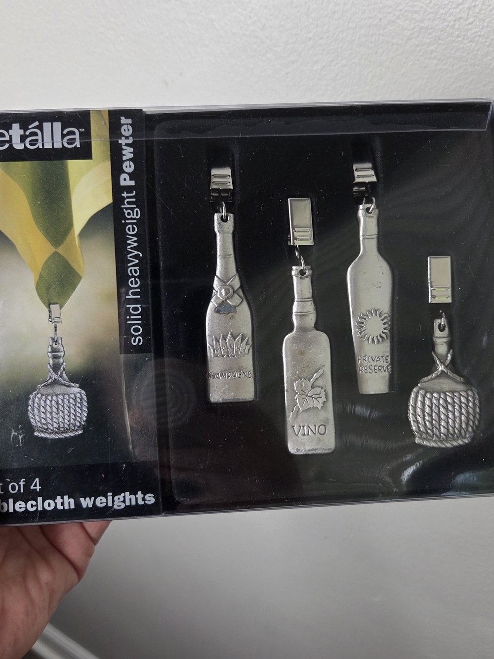 Metalla Solid Heavyweight Pewter Wine Bottle Tablecloth Weights - Silver